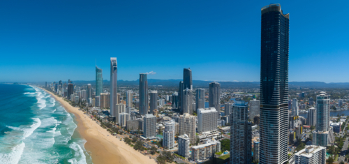 Aerial view of Surfers Paradise coastline - Australian Stock Image