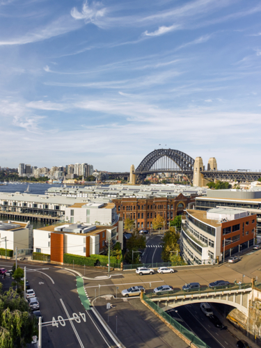 Aerial view of Sydney city with harbour bridge - Australian Stock Image
