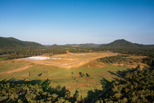 Aerial view of the Aldoga Solar Farm construction site - Australian Stock Image