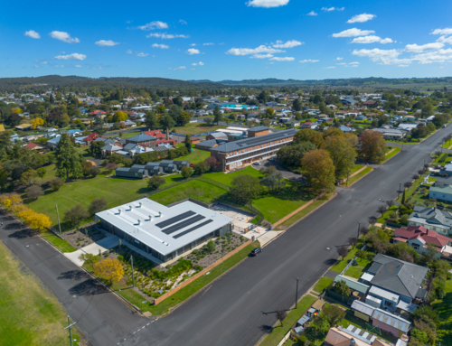 Aerial view of the Ambulance Station and Hospital at Glen Innes, New South Wales, Australia - Australian Stock Image