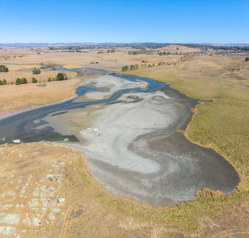 Aerial view of the Beardy Waters Reservoir in Drought - Australian Stock Image