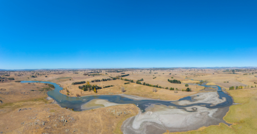 Aerial view of the Beardy Waters Reservoir in Drought - Australian Stock Image