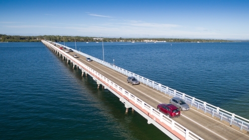 Aerial view of the Bribie Island bridge.