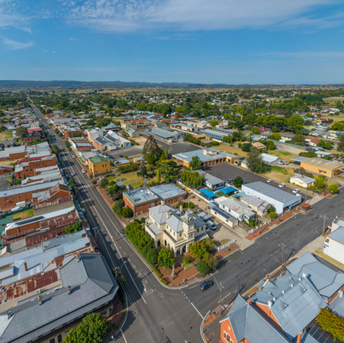 Aerial view of the CBD of Tenterfield - Australian Stock Image