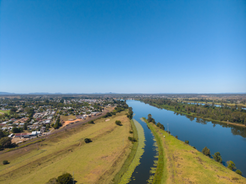 Aerial view of the Clarence River in Grafton - Australian Stock Image