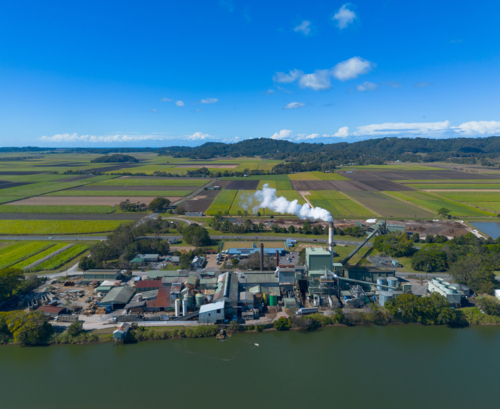 Aerial view of the Condong Sugar Mill near Murwillumbah in New South Wales - Australian Stock Image
