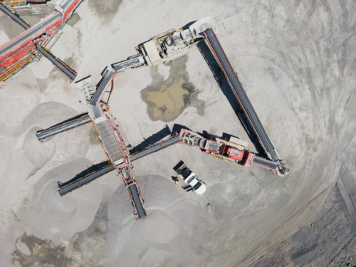 Aerial view of the conveyor belt in a quarry. - Australian Stock Image