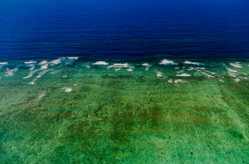 Aerial view of the Great Barrier Reef in Queensland, Australia - Australian Stock Image