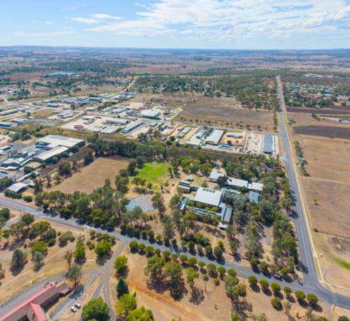 Aerial view of the Macintyre High School in Inverell - Australian Stock Image