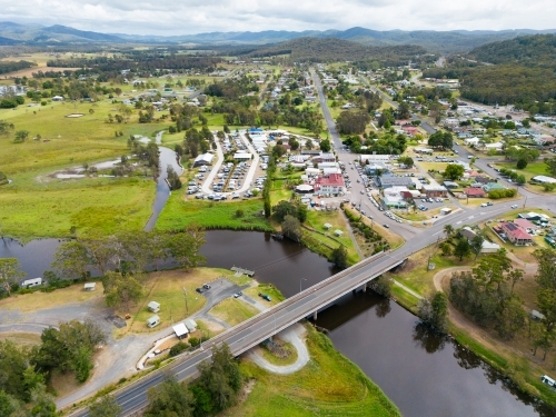 Aerial view of the New South Wales town of Bulahdelah and Myall River - Australian Stock Image