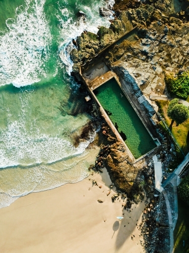 Aerial view of the ocean pool at Yamba - Australian Stock Image