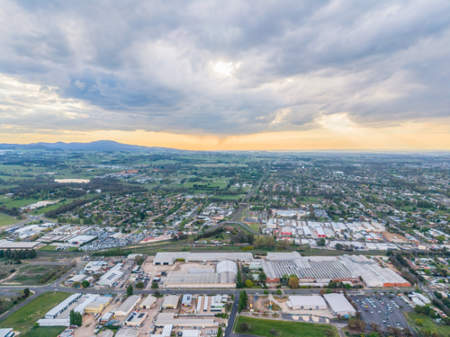 Aerial view of the old Email factory in Orange in Central West NSW - Australian Stock Image