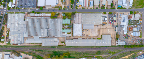 Aerial view of the old Email factory in Orange in Central West NSW - Australian Stock Image