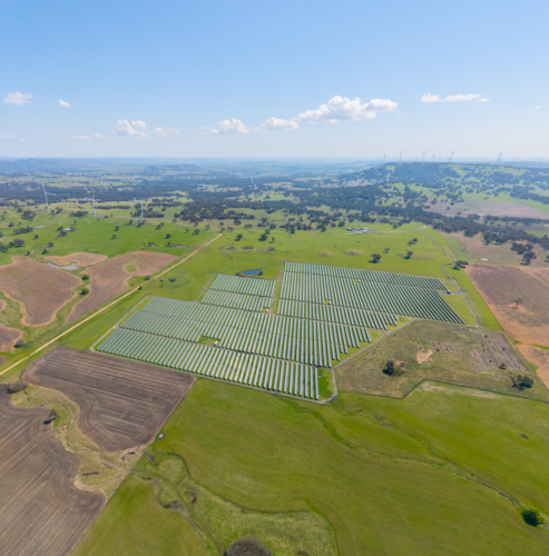 Aerial view of the White Rocks Solar Farm near Glen Innes, New South Wales - Australian Stock Image
