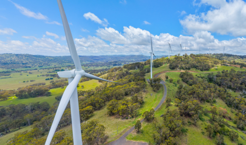 Aerial view of the White Rocks wind farm near Glen Innes, New South Wales, Australia - Australian Stock Image