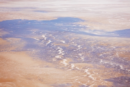 aerial view of water in Lake Eyre - Kati Thanda - Australian Stock Image