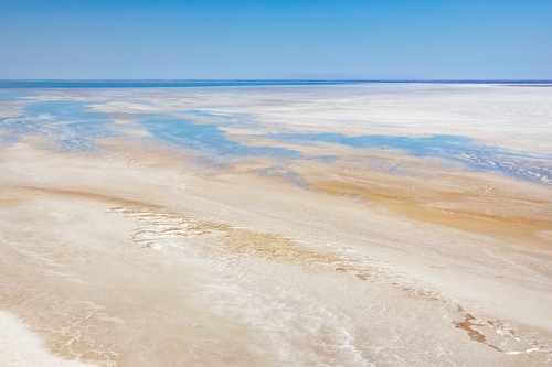 aerial view of water in Lake Eyre - Kati Thanda - Australian Stock Image