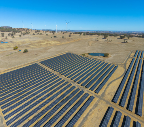 Aerial view of Wind and Solar Farm - Australian Stock Image