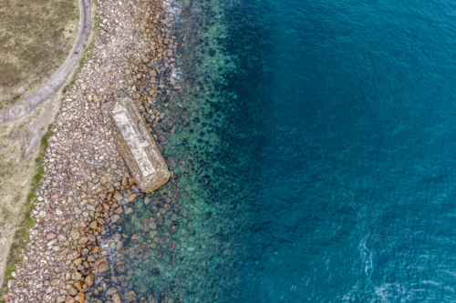 Aerial view of World War II torpedo emplacement at Tomaree Head in New South Wales, Australia - Australian Stock Image
