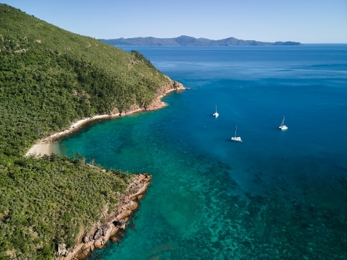 Aerial view of yachts moored at Border Is. - Australian Stock Image