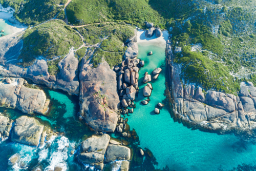 Aerial view over Elephant Cove Denmark - Australian Stock Image