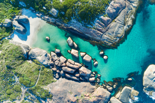 Aerial view over Elephant Cove Denmark - Australian Stock Image
