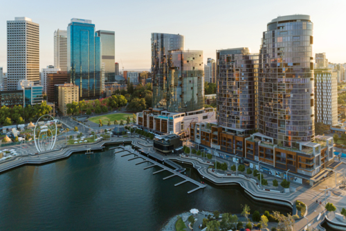 Aerial view over Elizabeth Quay Perth Western Australia - Australian Stock Image