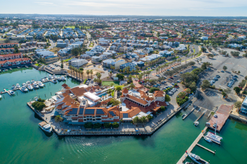 Aerial view over Mindarie Marina Western Australia - Australian Stock Image