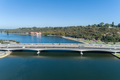 Aerial View Over Narrows Bridge Swan River Perth - Australian Stock Image
