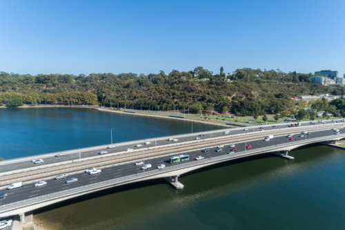Aerial View Over Narrows Bridge Swan River Perth - Australian Stock Image