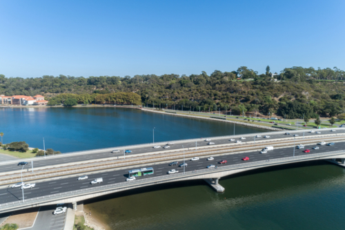 Aerial View Over Narrows Bridge Swan River Perth - Australian Stock Image