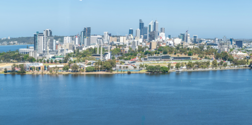 Aerial View Over Perth City Skyine & Swan River - Australian Stock Image