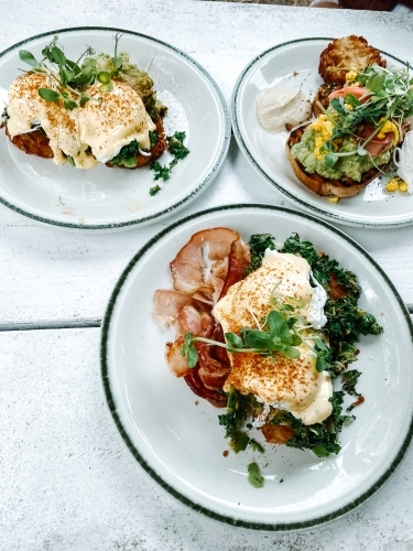 Aesthetic breakfast cafe spread - Australian Stock Image