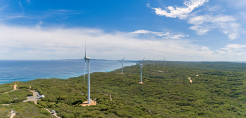 Albany Wind Farm Turbines Against Blue Skies - Australian Stock Image