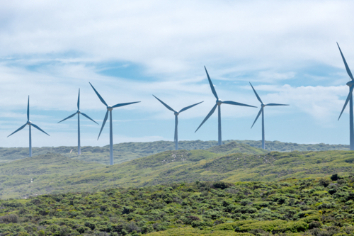 Albany Wind Farm Turbines Against Blue Skies - Australian Stock Image