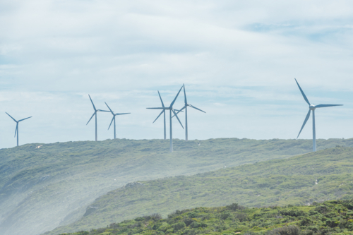 Albany Wind Farm Turbines Against Blue Skies - Australian Stock Image