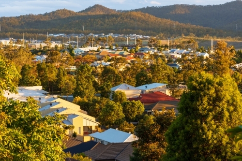 An Australian Suburb with a setting sun - Australian Stock Image