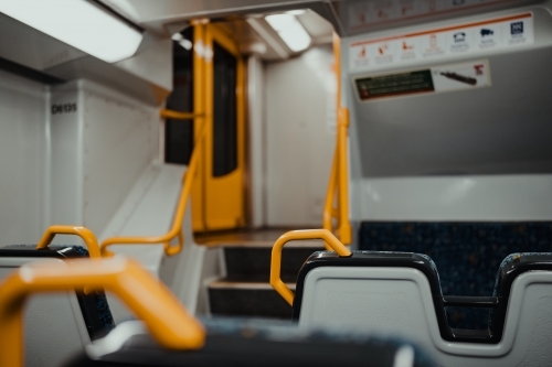 An empty train carriage on a Sydney city train - Australian Stock Image
