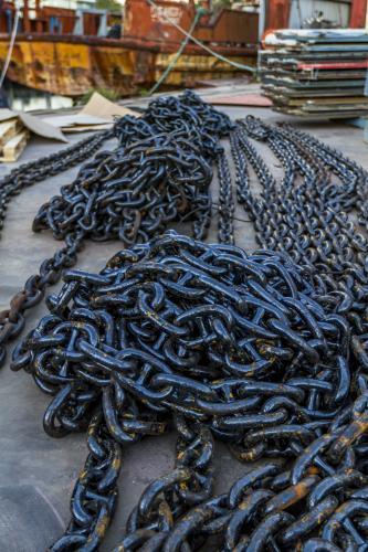 Anchor Chain Detail with Old Ships in Background - Australian Stock Image