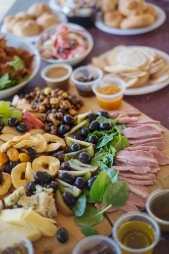 Antipasto cheese Food platter spread - Australian Stock Image