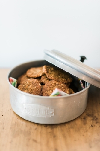 Anzac Biscuits in a tin - Australian Stock Image