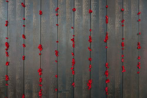 ANZAC DAY at the Australian War Memorial, wall of remembrance front on