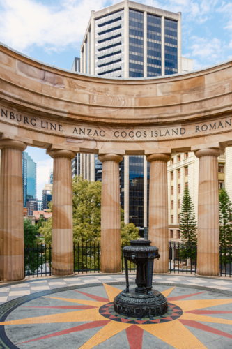 ANZAC Memorial with Eternal Flame in Brisbane CBD - Australian Stock Image