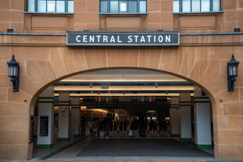 Archway entry into Central Station in Sydney - Australian Stock Image