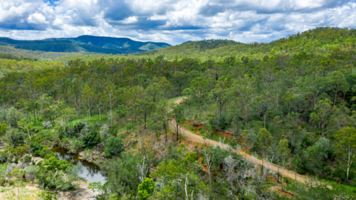 Area surrounding a freshwater swimming hole in the summer - Australian Stock Image