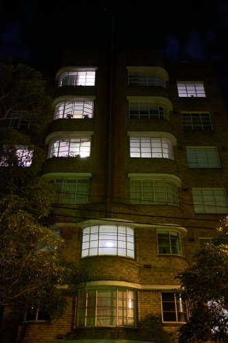 Art Deco Apartment building at night