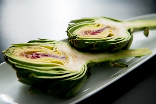 Artichokes cut in half - Australian Stock Image