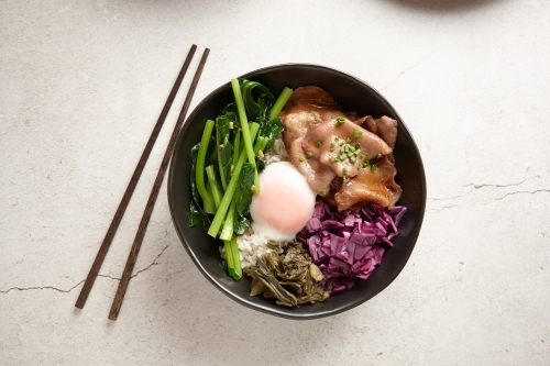 Asian soup ingredients in bowl - Australian Stock Image