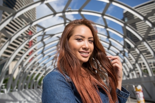 Asian Tourist Webb Bridge - Australian Stock Image
