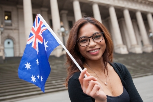 Asian Woman Celebrating Australia Day - Australian Stock Image